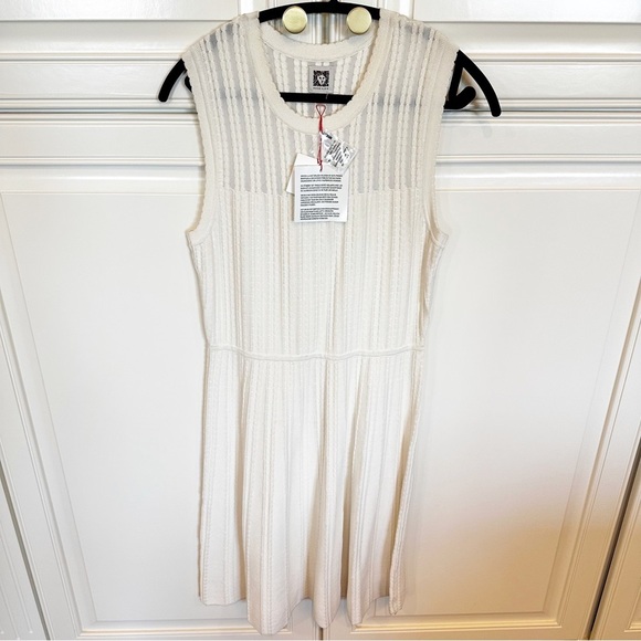 Anne Klein NWT Women’s Ivory Cream Cable Knit Sleeveless Fit Flare Midi Dress M - Picture 1 of 9